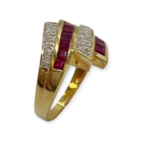 Bague 64 Bague rubis et diamants en or blanc et or jaune 750 58 Facettes 330091920
