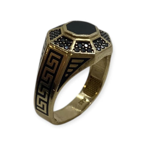 Bague 64 Chevalière - Bague en or jaune 14K et onyx 58 Facettes 330088992