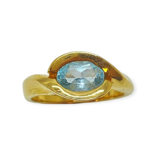 Bague 55 Bague en or jaune 18K avec topaze bleue ovale 58 Facettes 330081548