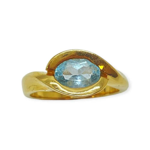 Bague 55 Bague en or jaune 18K avec topaze bleue ovale 58 Facettes 330081548