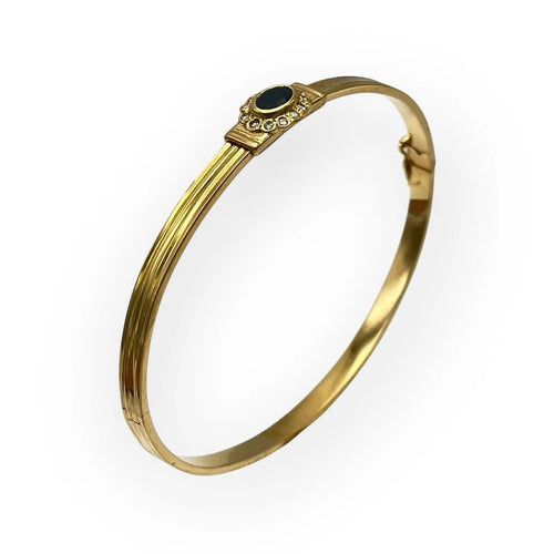 Bracelet Bracelet jonc ovale ouvrant en or jaune 750, saphir et diamants 58 Facettes 149066023
