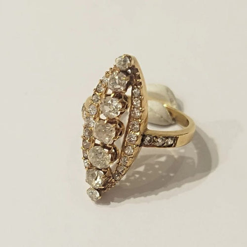 Bague 52 Bague navette en or jaune et diamants taille ancienne 58 Facettes