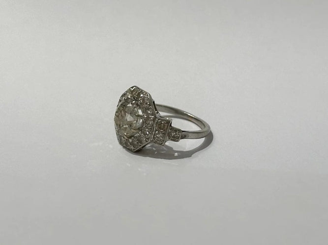 Bague 49 Bague Art déco en or et platine avec diamants 58 Facettes
