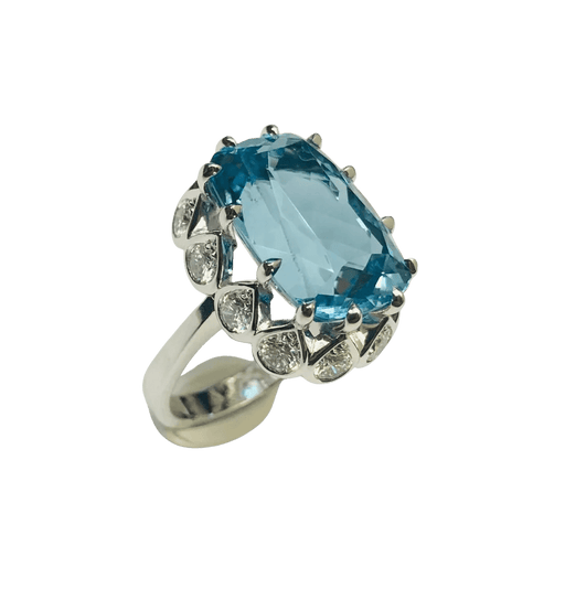 Bague 54 Bague en or gris palladié sertie d’une aigue-marine et diamants 58 Facettes 237737