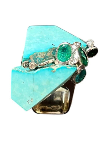 Bague 51 Thierry Vendome - Bague Sakura avec turquoises, tourmaline verte et diamant 58 Facettes 227210