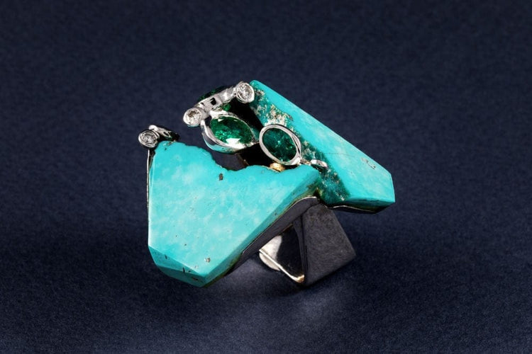 Bague 51 Thierry Vendome - Bague Sakura avec turquoises, tourmaline verte et diamant 58 Facettes 227210