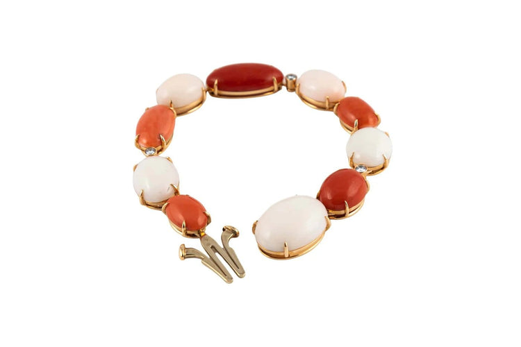 Bracelet Bracelet en or jaune aux coraux et diamants 58 Facettes 175328