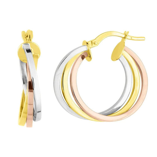 Boucles d'oreilles Créoles trois ors 15 mm en or 18 carats 58 Facettes