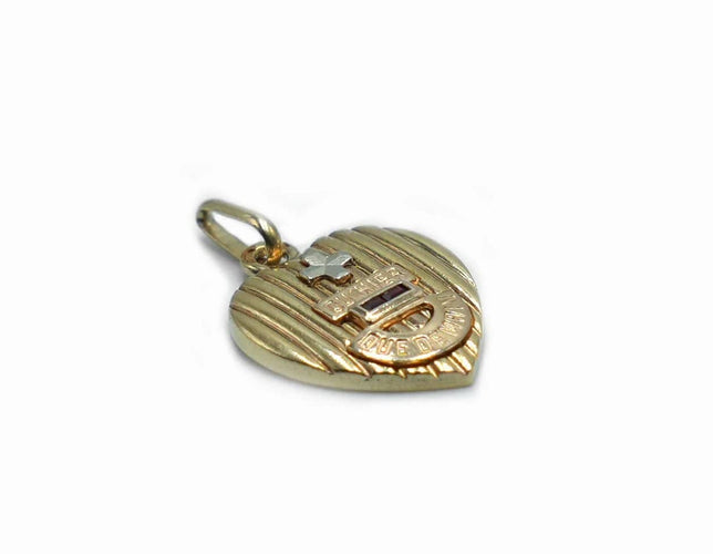 Pendentif Augis - Médaille cœur en or jaune et pierre rouge 58 Facettes