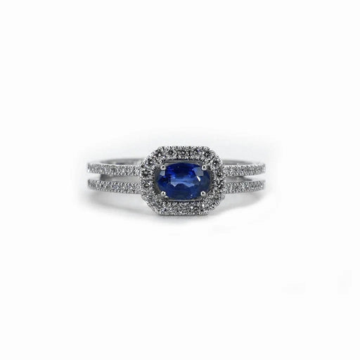 Bague 56 Bague moderne en or blanc 18 carats, saphir et diamants 58 Facettes