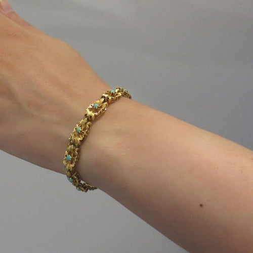 Bracelet Bracelet en or jaune mat et turquoises 58 Facettes