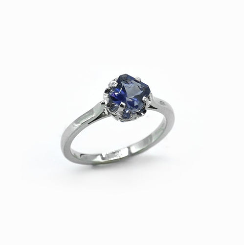 Bague 54.5 Bague vintage solitaire en or blanc et platine avec iolite 58 Facettes