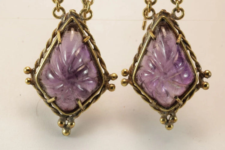 Boucles d'oreilles Boucles d'oreilles anciennes en or 14 carats et améthystes 58 Facettes 7618