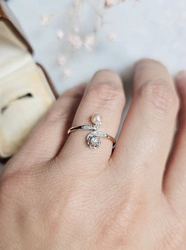 Bague 51.5 Bague toi et moi en or jaune et or blanc 18 carats, diamants et perle 58 Facettes 357