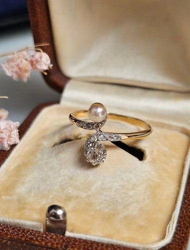Bague 51.5 Bague toi et moi en or jaune et or blanc 18 carats, diamants et perle 58 Facettes 357