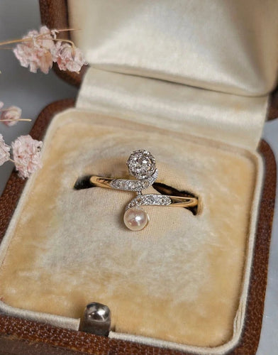 Bague 51.5 Bague toi et moi en or jaune et or blanc 18 carats, diamants et perle 58 Facettes 357