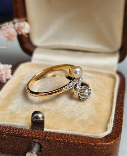 Bague 51.5 Bague toi et moi en or jaune et or blanc 18 carats, diamants et perle 58 Facettes 357