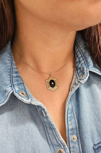 Pendentif Pendentif Art déco octogonal en or rose 18 carats et onyx 58 Facettes 672