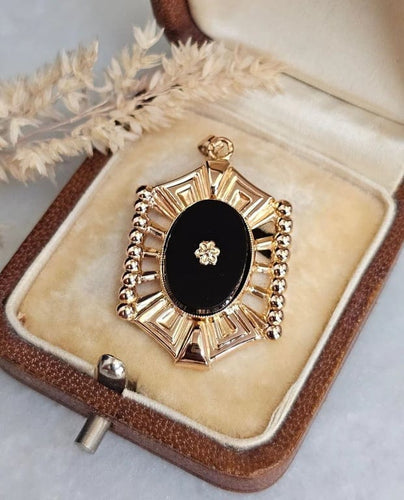 Pendentif Pendentif Art déco octogonal en or rose 18 carats et onyx 58 Facettes 672