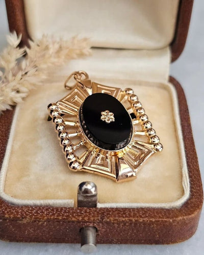 Pendentif Pendentif Art déco octogonal en or rose 18 carats et onyx 58 Facettes 672
