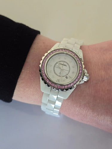 Montre Chanel J12 - Montre en céramique et acier saphirs roses 58 Facettes