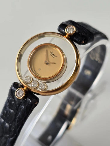 Montre Chopard Happy Diamonds vintage - Montre en or jaune 18 carats et diamants 58 Facettes