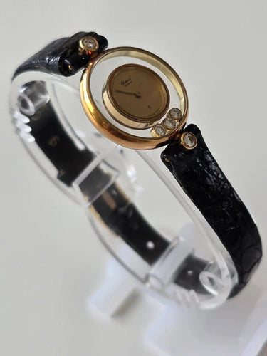 Montre Chopard Happy Diamonds vintage - Montre en or jaune 18 carats et diamants 58 Facettes