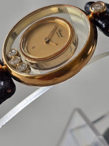 Montre Chopard Happy Diamonds vintage - Montre en or jaune 18 carats et diamants 58 Facettes