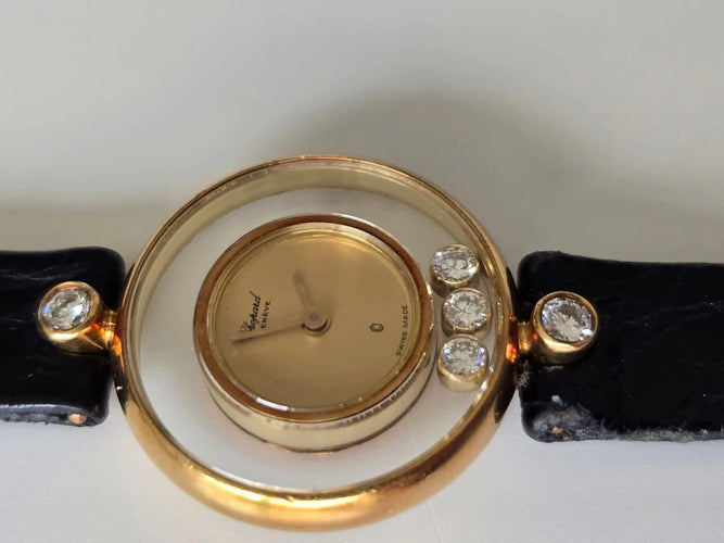 Montre Chopard Happy Diamonds vintage - Montre en or jaune 18 carats et diamants 58 Facettes