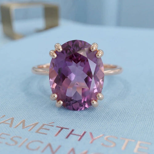Bague 54.5 Bague solitaire améthyste ovale en or jaune 18 K 58 Facettes AB 1079