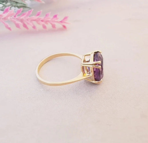 Bague 54.5 Bague solitaire améthyste ovale en or jaune 18 K 58 Facettes AB 1079