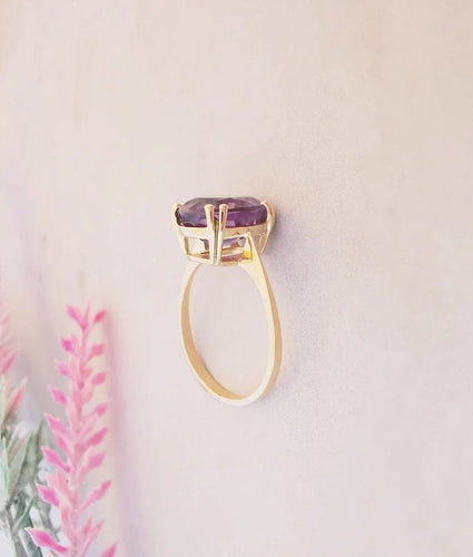 Bague 54.5 Bague solitaire améthyste ovale en or jaune 18 K 58 Facettes AB 1079