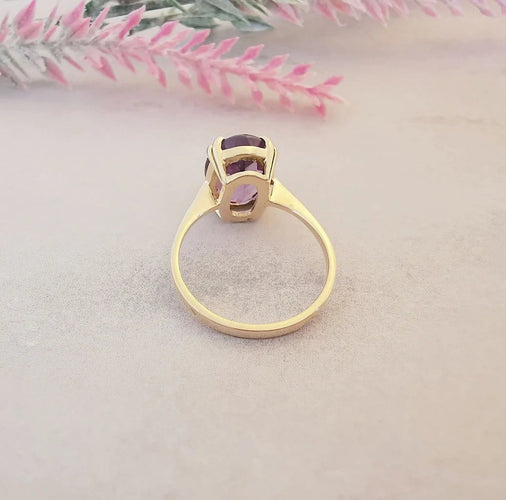 Bague 54.5 Bague solitaire améthyste ovale en or jaune 18 K 58 Facettes AB 1079