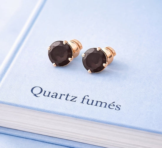 Boucles d'oreilles Boucles d’oreilles puces en or jaune 18 K et quartz fumé 58 Facettes AA 1526