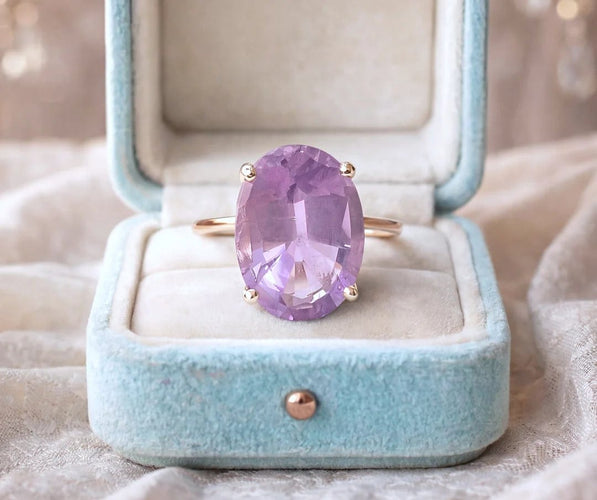 Bague 54.5 Bague solitaire améthyste en or jaune 18 K 58 Facettes AA 1602