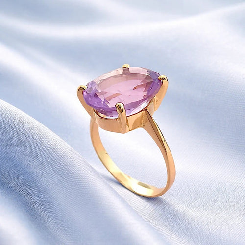 Bague 54.5 Bague solitaire améthyste en or jaune 18 K 58 Facettes AA 1602