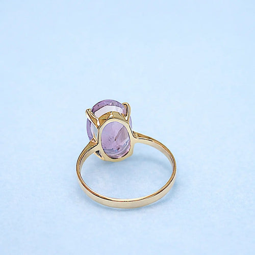 Bague 54.5 Bague solitaire à améthyste ovale en or jaune 18 K 58 Facettes AA 1601