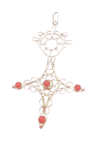 Pendentif Croix du Sud d'Agadez - Pendentif en or jaune 18 K et corail 58 Facettes AA 1634