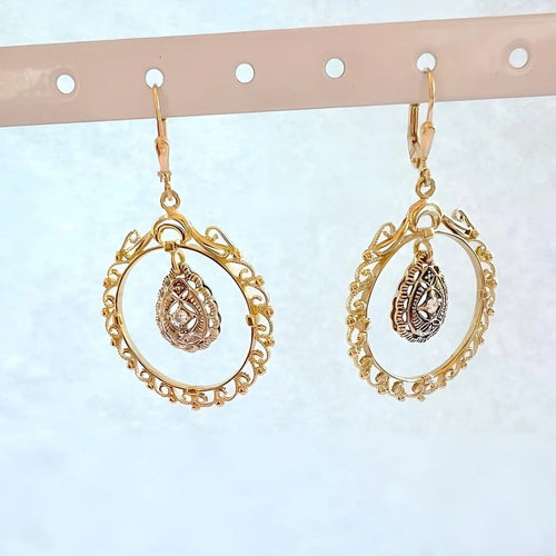 Boucles d'oreilles Boucles d'oreilles pendantes orientales en or jaune et blanc 18 carats, diamant 58 Facettes 1748
