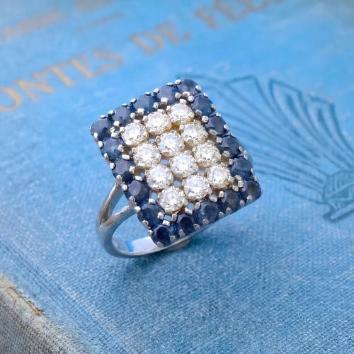 Bague 58 Bague vintage 1970-1980 saphirs et diamants en or gris 18 carats 58 Facettes 1757
