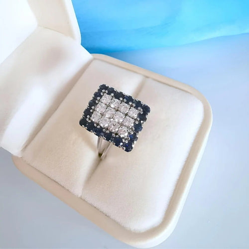 Bague 58 Bague vintage 1970-1980 saphirs et diamants en or gris 18 carats 58 Facettes 1757