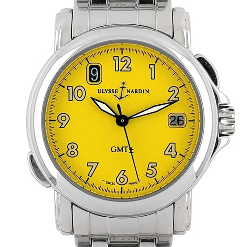 Montre Ulysse Nardin San Marco GMT - Montre automatique en acier cadran jaune 58 Facettes