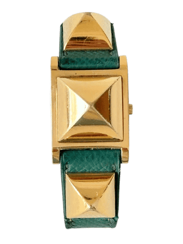 Montre Hermès Médor - Montre en plaqué or, cuir vert 58 Facettes WC-2025-1884