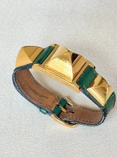 Montre Hermès Médor - Montre en plaqué or, cuir vert 58 Facettes WC-2025-1884
