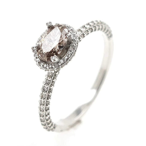 Bague 55 Bague en or blanc 18 carats avec diamant champagne et diamants 58 Facettes AO-0002