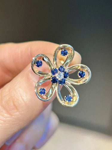 Boucles d'oreilles Boucles d’oreilles fleurs en or jaune 14 carats, saphirs et diamants 58 Facettes