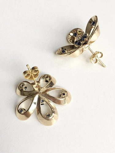 Boucles d'oreilles Boucles d’oreilles fleurs en or jaune 14 carats, saphirs et diamants 58 Facettes