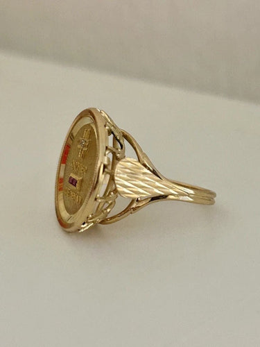 Bague 53 Augis - Bague d’amour en or jaune 18k avec diamant et rubis synthétiques 58 Facettes