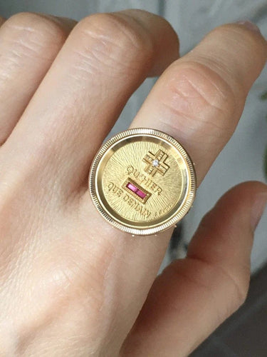 Bague 53 Augis - Bague d’amour en or jaune 18k avec diamant et rubis synthétiques 58 Facettes