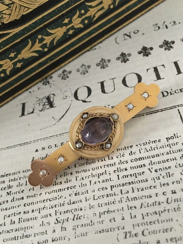 Broche Broche Napoléon III en or jaune 18K avec améthyste et perles 58 Facettes